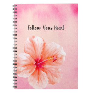 Caderno Espiral Flor de Hibisco Rosa Menina Tropical Pêssego