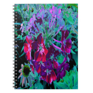 Caderno Espiral Flor de Jardim Vermelho, Púrpura e Rosa Dramátic
