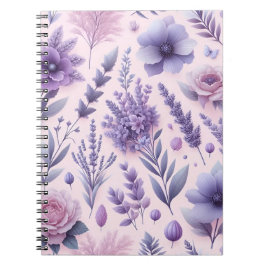 Caderno Espiral Flor de Lavanda estética púrpura de Pastel