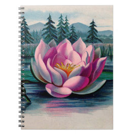 Caderno Espiral Flor de Lotus Rosa Vintage