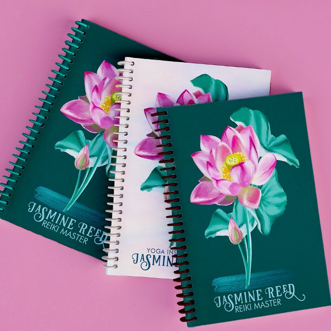 Caderno Espiral Flor de Lótus Rosa Zen | Mestres e Curadores Reiki (Reiki Master Gift Idea! Beautiful hand painted lotus flower notebook!)
