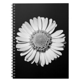 Caderno Espiral Flor de Margarida Branca e Preta Moderna e Elegant