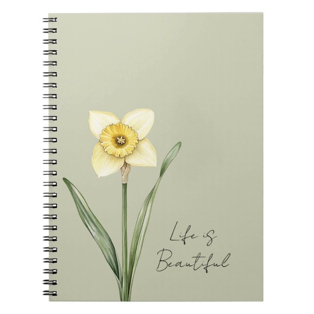 Caderno Espiral Flor de Narciso Amarelo Branco Verde (Frente)