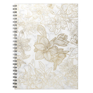 Caderno Espiral Flor de ouro de cinza branca e elegante
