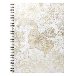 Caderno Espiral Flor de ouro de cinza branca e elegante