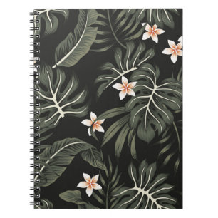 Caderno Espiral Flor de plumeria tropical, estrelitzia, palma