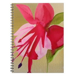 Caderno Espiral Flor de pop de cor da água rosa Fuchsia
