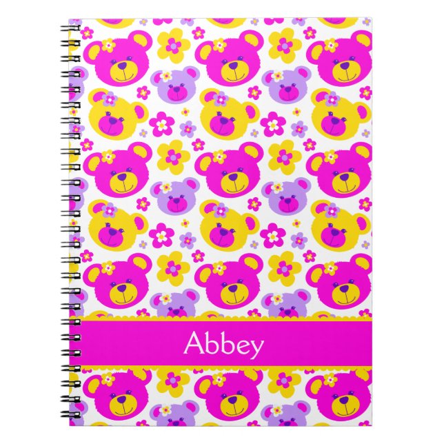 Caderno Espiral Flor de ursinho de ursinho raparigas nome cor-de-r (Frente)