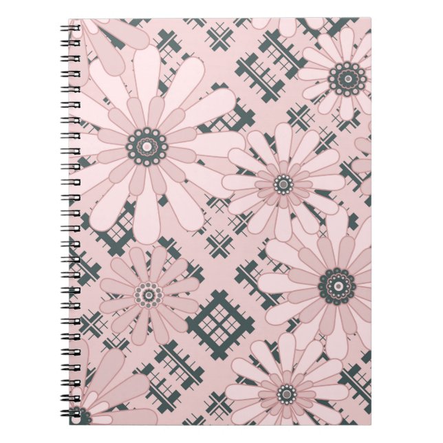 Caderno Espiral Flor de xadrez moderna abstrato sem costura (Frente)