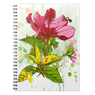 Caderno Espiral Flor do hibiscus - pintura da aguarela