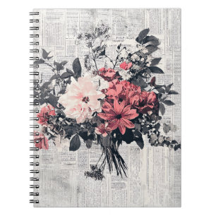 Caderno Espiral Flor e caligrafia russa - Papel castanho envelheci