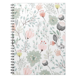 Caderno Espiral Flor e folha em verde tropical e rosa