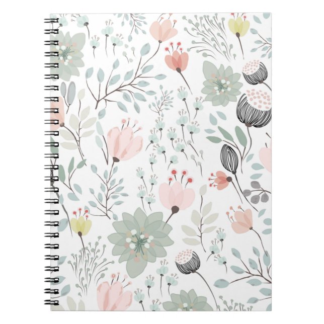 Caderno Espiral Flor e folha em verde tropical e rosa (Frente)