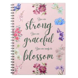 Caderno Espiral Flor Floral Forte e Graciosa, Cor-de-rosa