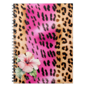 Caderno Espiral Flor Negra-Leopardo-Negro-Rosa-Girassol