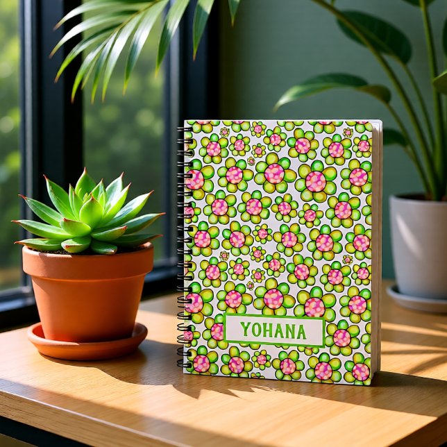 Caderno Espiral Flor Personalizada Primavera Verde (Green Spring Flower Personalized Name Notebook)