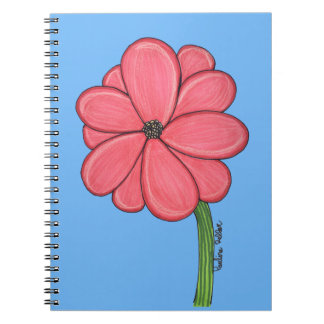 Caderno Espiral Flor Rosa Cheia com Fundo Azul