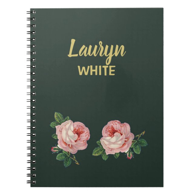 Caderno Espiral Flor rosa e folhas em verde escuro (Frente)