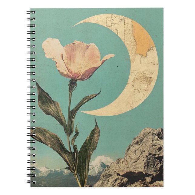 Caderno Espiral Flor rosa e Lua Crescente (Frente)