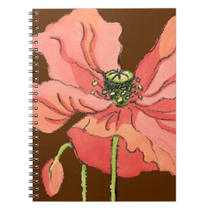 Caderno Espiral Flor rosa grande com fundo vermelho profundo