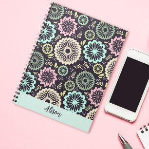 Caderno Espiral Flor rosa-rosa-macio Vintage Nome Floral