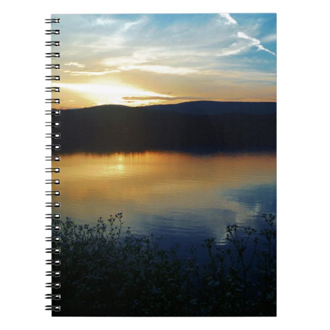Caderno Espiral Flor selvagem, pôr de sol azul (Frente)
