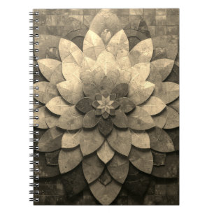 Caderno Espiral Flor Texturizada com Mandala, Ouro antigo