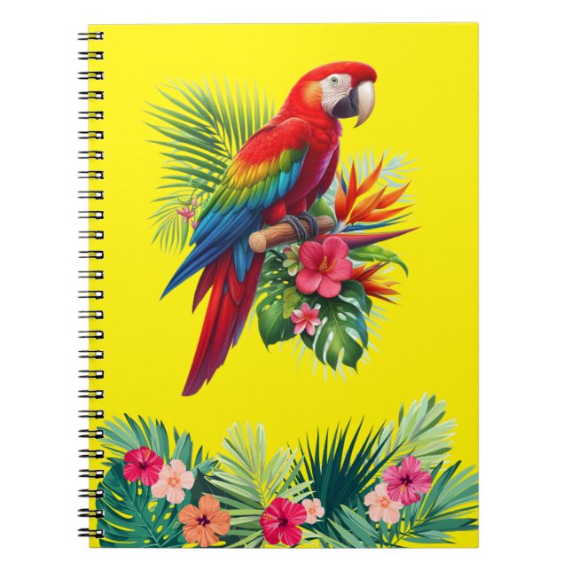 Caderno Espiral Flor tropical de arara vermelha (Frente)