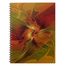 Caderno Espiral Flor verde-laranja-abstrato Vermelho Castanho-Cast