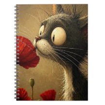 Caderno Espiral Flor Vermelha Gato Preto e Branco
