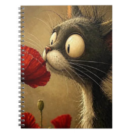 Caderno Espiral Flor Vermelha Gato Preto e Branco