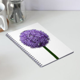 Caderno Espiral Floração de Allium Roxo em Fundo Branco