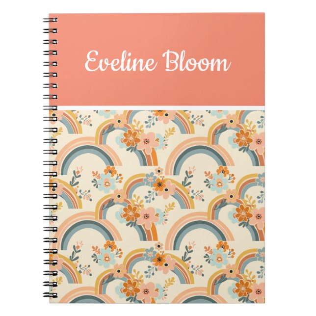 Caderno Espiral Florais Boho Coloridos e Arco-íris (Frente)
