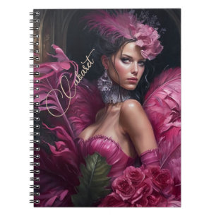 Caderno Espiral Florais e Penas de Cabaré Rosa