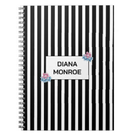 Caderno Espiral Florais elegantes listrados modernos personalizado