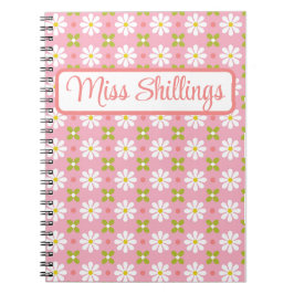 Caderno Espiral Florais Rosa e Verde Personalizado