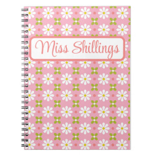 Caderno Espiral Florais Rosa e Verde Personalizado 