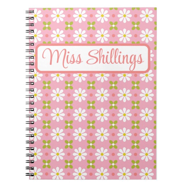 Caderno Espiral Florais Rosa e Verde Personalizado  (Frente)