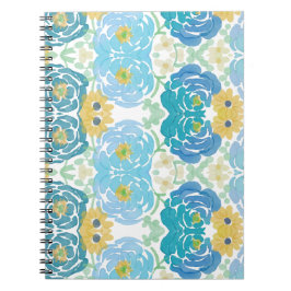 Caderno Espiral Floral Aquarela Azul e Amarelo