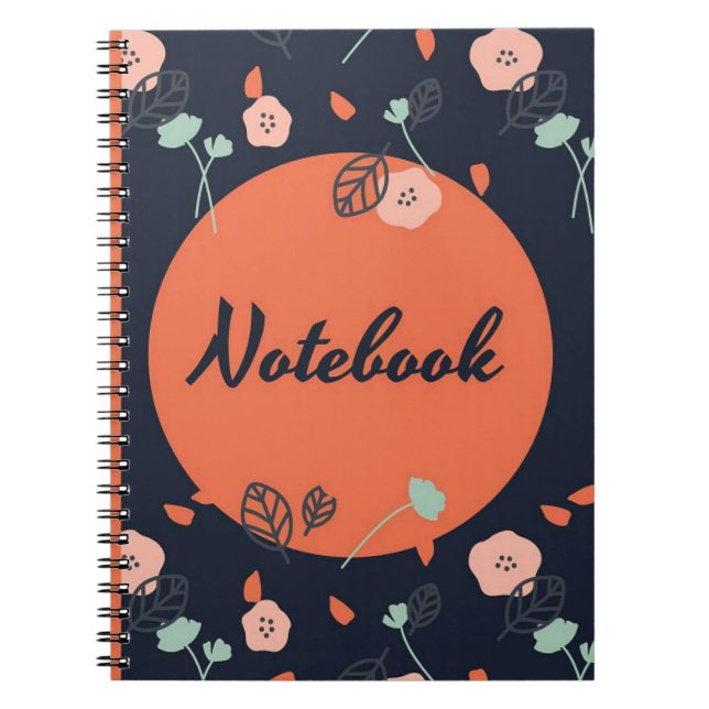 Caderno Espiral Floral Azul Laranja e Escuro (Frente)
