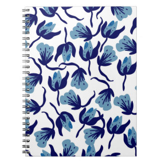 Caderno Espiral Floral Azul Pansy: Sem Costura Desenhada À Mão.