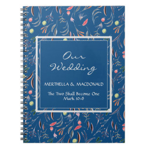 Caderno Espiral Floral Azul Personalizado NOSSO CASAMENTO