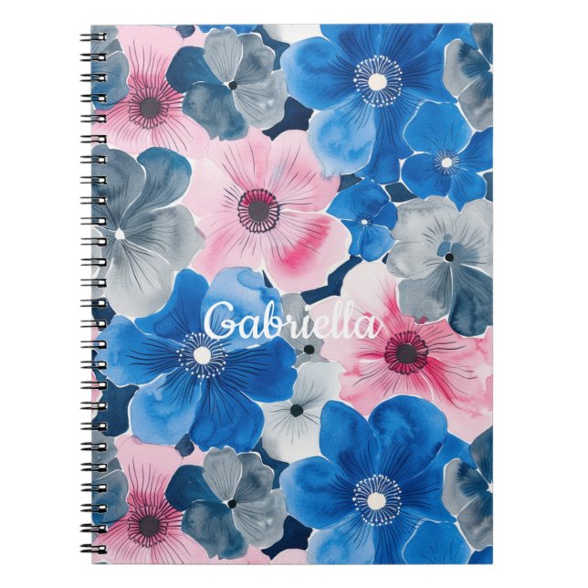 Caderno Espiral Floral Azul-Rosa-Chic (Frente)