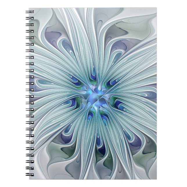 Caderno Espiral Floral Beauty Abstrato Modern Blue Pastel Flower (Frente)