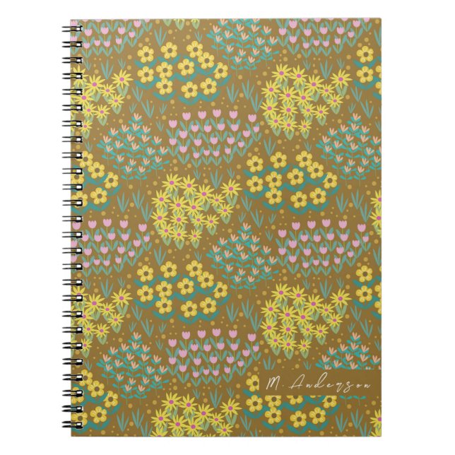 Caderno Espiral Floral Bed Mostarda (Frente)