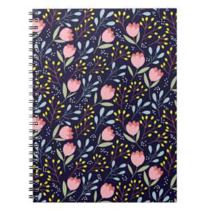 Caderno Espiral Floral Bonito: Padrão Colorido De Flores.