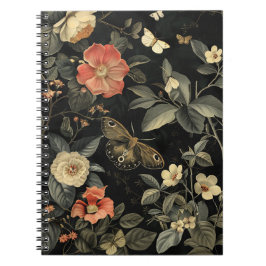 Caderno Espiral Floral & Borboleta Vintage Dark Academia