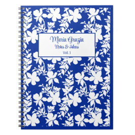 Caderno Espiral Floral Branco Azul-Chic