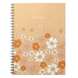 Caderno Espiral Floral Branco e Laranja