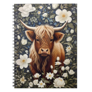 Caderno Espiral Floral Branco Elegante de Vaca Highland